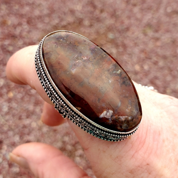 New Huge Moroccan Seam Agate 925 Silver Ring - Picture 5 of 11